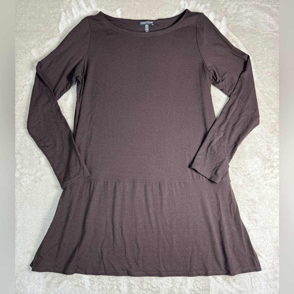 Eileen Fisher Tunic Long Top‎ Blouse Medium Rye Brown - Picture 2 of 9